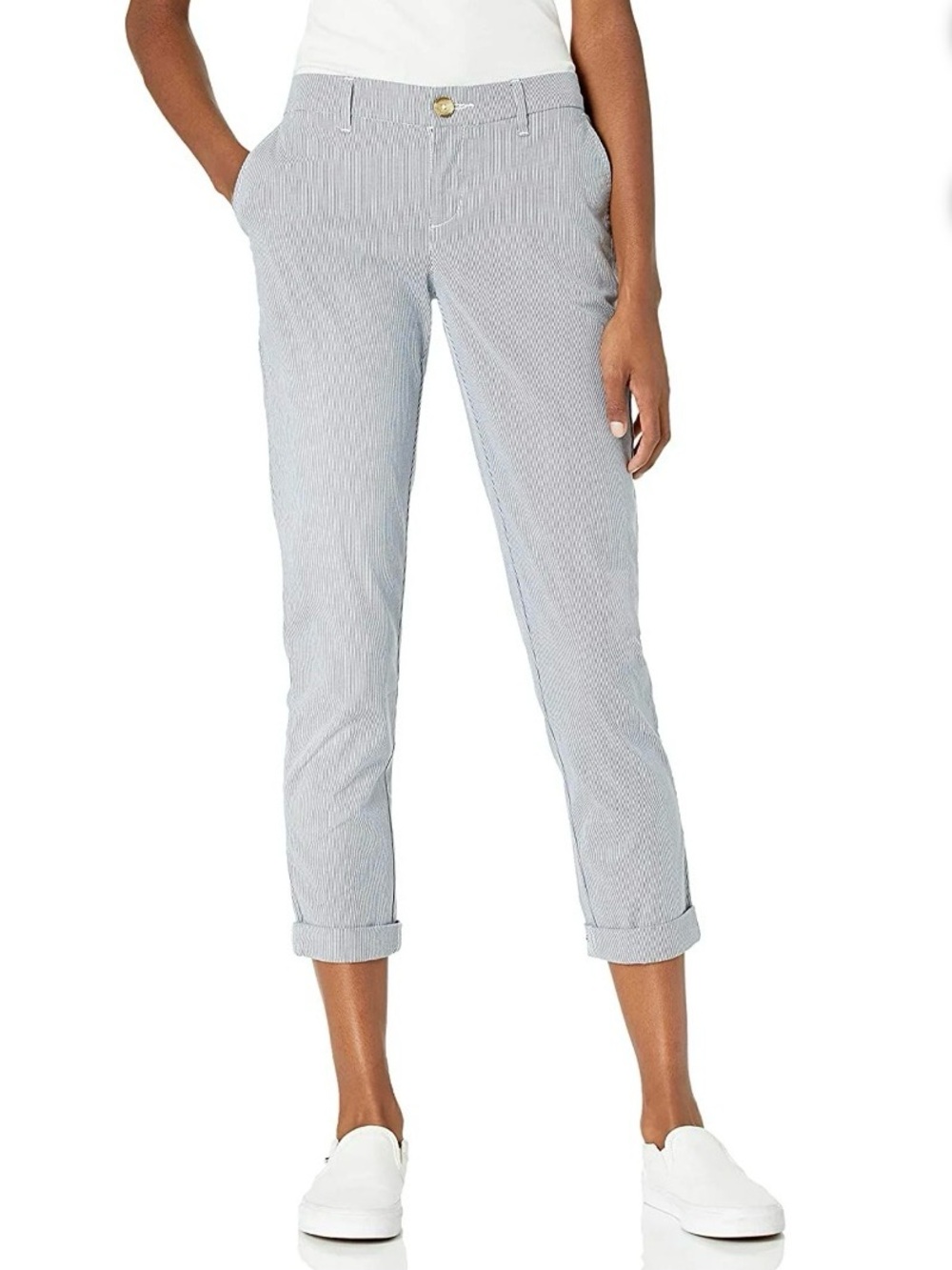 NWT - Tommy Hilfiger Blue and WhiteStriped Chino Cropped Pants Size 14